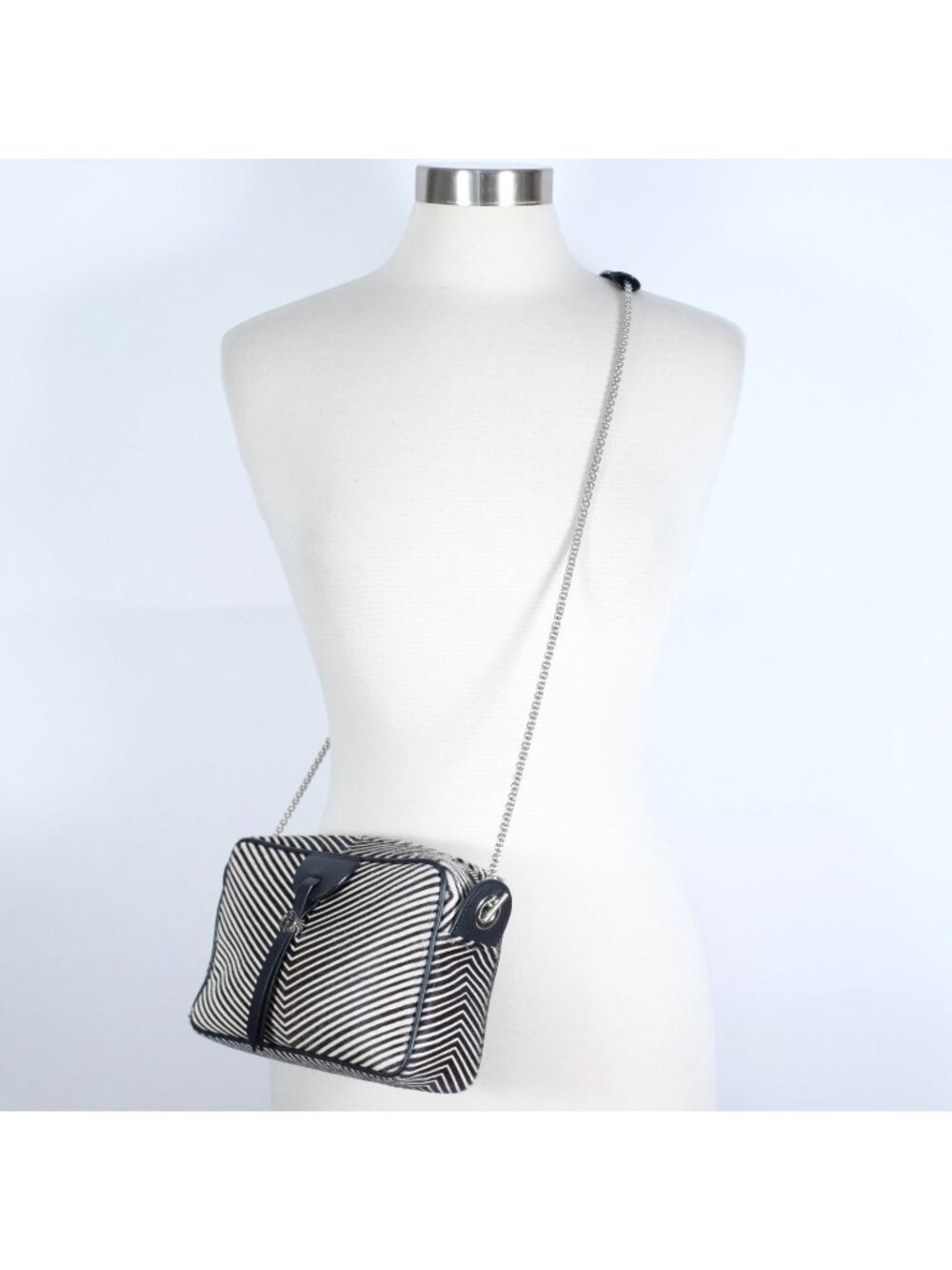 Giorgio Armani zebra calf hair shoulder bag black silver Cavallino Optical $2.5k